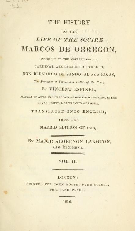 Book Cover: The history of the life of the squire Marcos de Obregon, vol. II